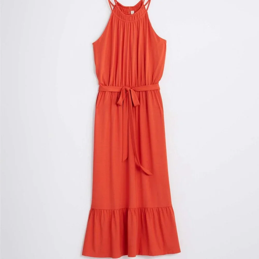 LOFT Burnt Orange Halter Midi Dress - Picture 9 of 9